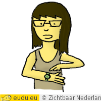 Een meisje dat wijst naar haar horloge.
