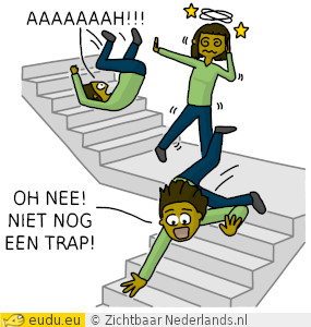 Een meisje valt van een trap en daarna van een tweede
        trap.