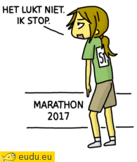 Een meisje stopt met de marathon.