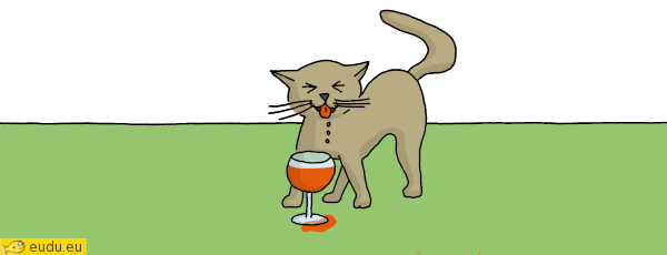 De kat drinkt uit een glas.