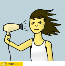 Ze föhnt haar haar.